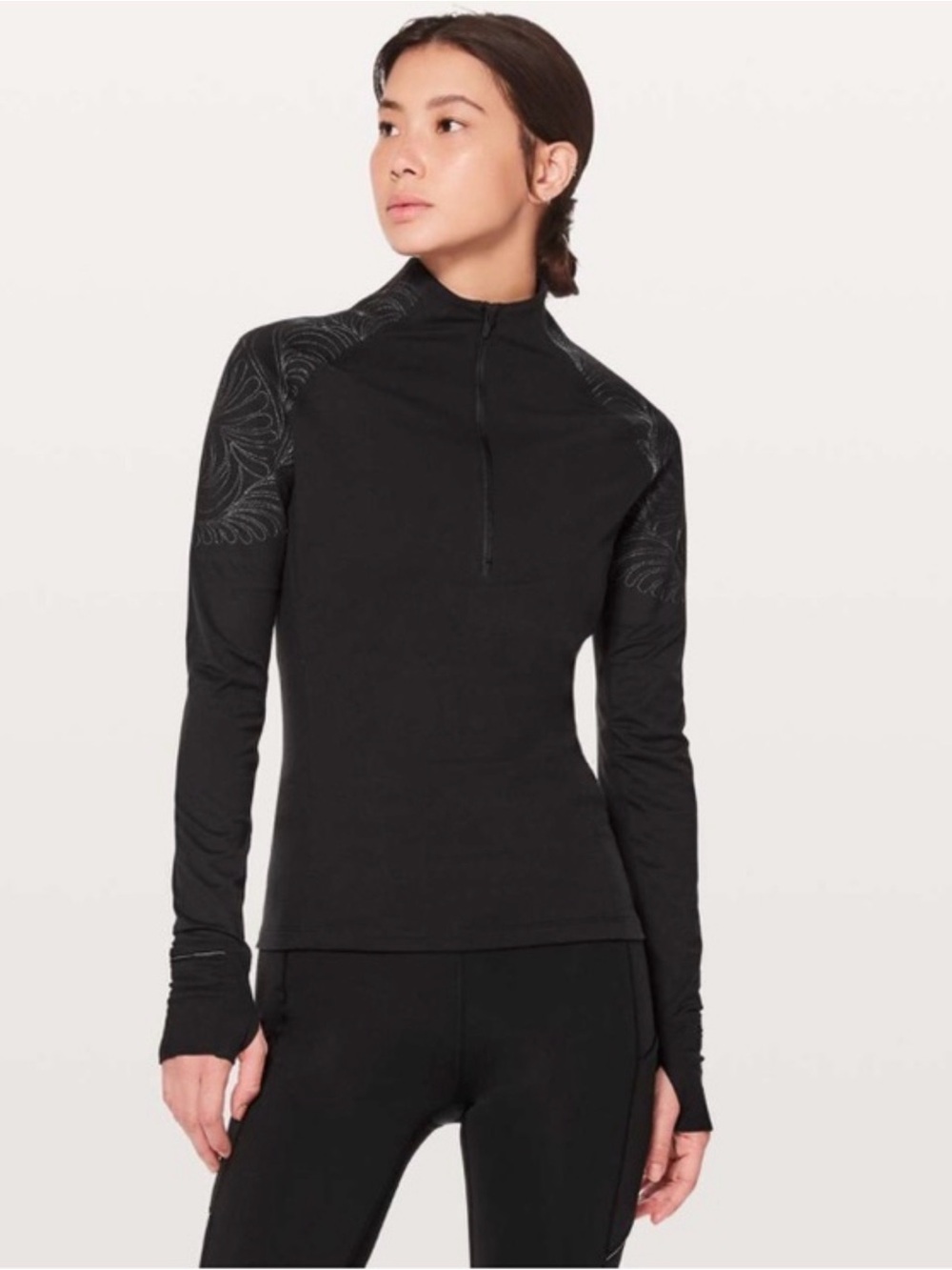 lululemon athletica Black Toasty Tech 1/2 Zip Embroidered